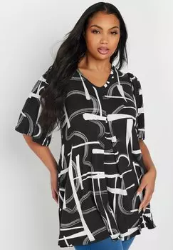 Футболка с принтом ABSTRACT PLEAT FRONT Yours Clothing, антрацит