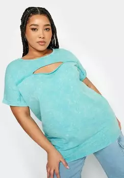 Футболка с принтом Acid Wash Cut Out Yours Clothing, синяя