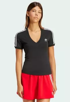 Футболка с принтом adidas Originals 3-ПОЛОСКИ С V-ОБРАЗНЫМ ВЫРЕЗОМ, черный