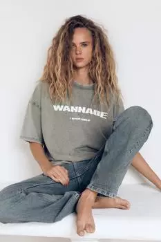 Футболка с принтом "эффект стирки" spice girls ZARA, серый