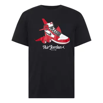 Футболка с принтом алфавита обуви с коротким рукавом Air Jordan, черный