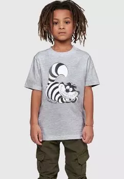 Футболка с принтом ALICE IN WONDERLAND CHESHIRE CAT MON ABSOLUTE CULT, цвет heather grey