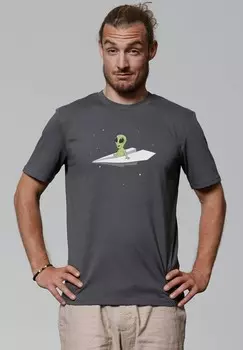 Футболка с принтом ALIEN ON A PAPER PLANE watapparel, антрацит