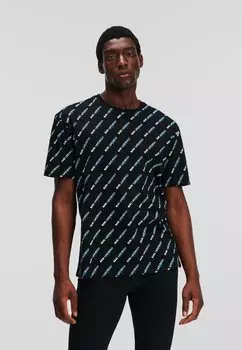 Футболка с принтом ALL-OVER PRINT SIGNATURE KARL LAGERFELD, черный