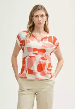 Футболка с принтом ALL OVER PRINTED V NECK TOM TAILOR, коралловый