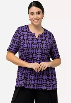 Футболка с принтом ALLOVER SHORT SLEEVE SPLIT NECK Ulla Popken, фиолетовый