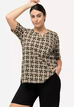 Футболка с принтом ALLOVER SHORT SLEEVE SPLIT NECK Ulla Popken, черный
