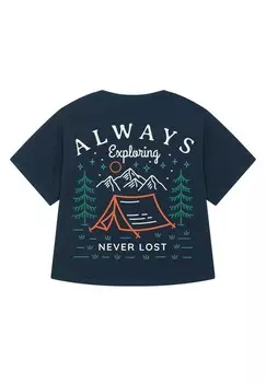 Футболка с принтом ALWAYS EXPLORING NEVER LOST watapparel, темно-синий