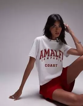 Футболка с принтом «Амальфи» от Topshop, укороченная, белого цвета