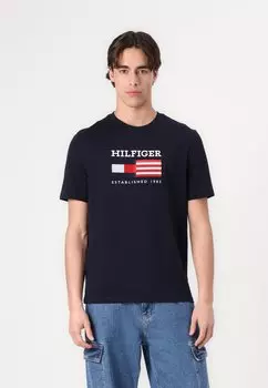 Футболка с принтом AMERICANA MONOTYPE FLAG BOX TEE UNISEX Tommy Hilfiger, темно-синий