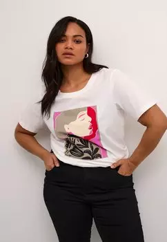 Футболка с принтом AMINA Kaffe Curve, цвет pink red woman print