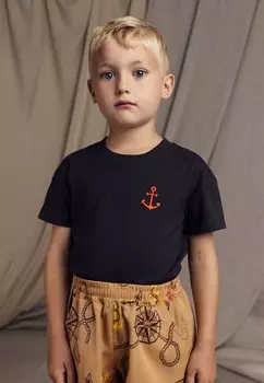 Футболка с принтом Anchor Tee Unisex Mini Rodini, черная