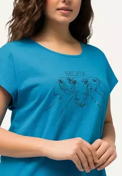 Футболка с принтом ANIMAL CAP SLEEVE GRAPHIC Ulla Popken, синий