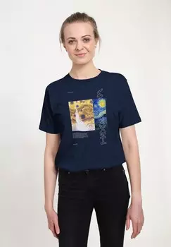 Футболка с принтом APOH VINCENT VAN GOGH UNISEX STARRY NIGHT Henry Tiger, темно-синий
