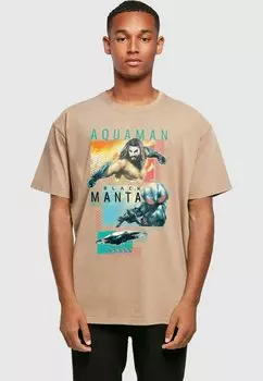 Футболка с принтом AQUAMAN CHARACTER TILES ABSOLUTE CULT, бежевый