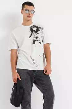 Футболка с принтом ARMANI EXCHANGE, черный, белый