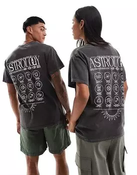 Футболка с принтом «Астрология» спереди и сзади, стираная, угольного цвета PRNT