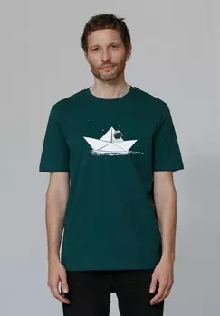 Футболка с принтом ASTRONAUT IN PAPER BOAT watapparel, темно-зеленый