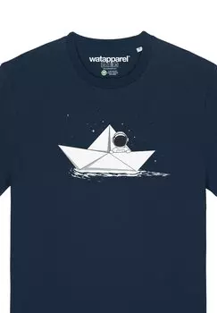 Футболка с принтом ASTRONAUT IN PAPER BOAT watapparel, темно-синий