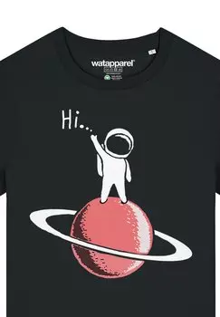 Футболка с принтом ASTRONAUT SAYS HI watapparel, черный