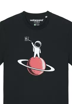 Футболка с принтом ASTRONAUT SAYS HI watapparel, черный
