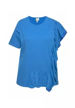 Футболка с принтом ASYMMETRIC FLOUNCE TEE Ulla Popken, синий