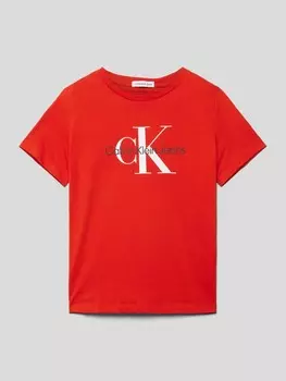 Футболка с принтом этикетки Calvin Klein Jeans, терракотовый
