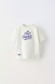 Футболка с принтом этикетки ZARA, устрично-белый