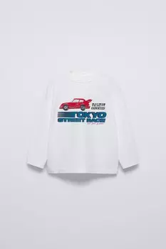 Футболка с принтом автомобиля ZARA, белый
