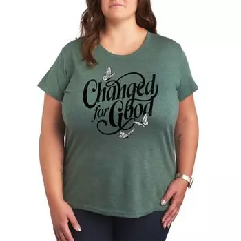 Футболка с принтом бабочек для полных женщин Plus size Licensed Character, зеленый