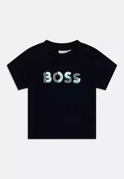 Футболка с принтом BABY SLEEVES TEE BOSS Kidswear, цвет navy