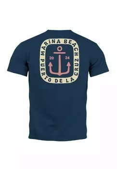 Футболка с принтом BACK ANKER MOTIV MARITIM SOMMER SEGELN FASHION STREETSTYLE Neverless, темно-синий