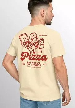 Футболка с принтом BACK PIZZA SPRUCH LUSTIG GRAFIK SOMMER Neverless, бежевый