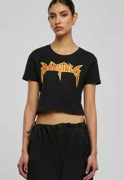 Футболка с принтом BADGIRLS CROPPED Mister Tee, черный
