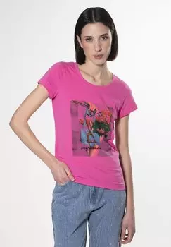 Футболка с принтом BAG INFLUENCER, фуксия