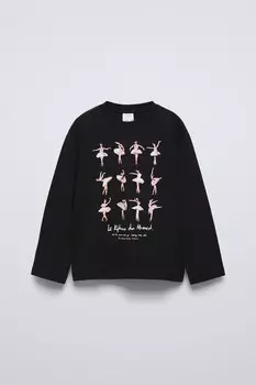 Футболка с принтом балерина ZARA, черный