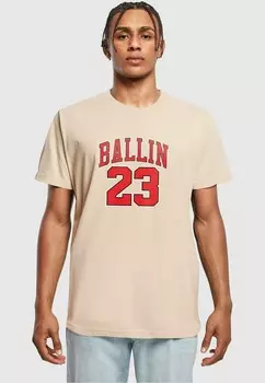 Футболка с принтом BALLIN 23 Mister Tee, песочный