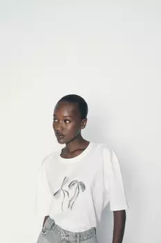 Футболка с принтом бант ZARA, белый
