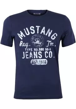 Футболка с принтом BASIC PRINT Mustang, цвет mood indigo