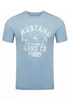 Футболка с принтом BASIC PRINT Mustang, цвет faded denim