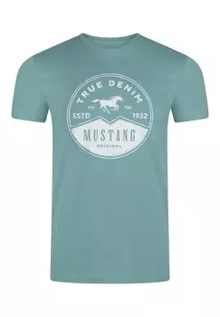 Футболка с принтом BASIC PRINT Mustang, цвет mineral blue