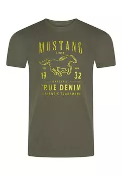 Футболка с принтом BASIC PRINT Mustang, цвет dusty olive