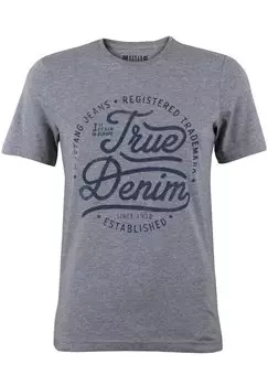 Футболка с принтом BASIC PRINT Mustang, цвет mid grey melange