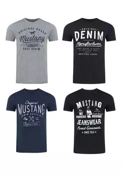 Футболка с принтом BASIC PRINT TEE 4 PACK Mustang, цвет farbmix