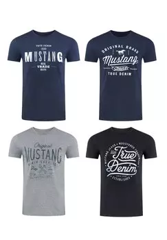 Футболка с принтом BASIC PRINT TEE 4 PACK Mustang, цвет farbmix