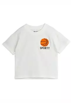 Футболка с принтом BASKETBALL CHENILLE TEE UNISEX Mini Rodini, цвет white