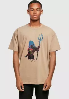 Футболка с принтом BATTLE SILHOUETTE ACID WASHED OVERSIZE TEE ABSOLUTE CULT, бежевый