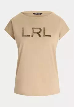 Футболка с принтом BEADED LOGO COTTON JERSEY TEE Lauren Ralph Lauren Petite, цвет Tan
