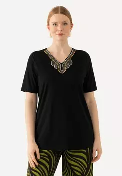 Футболка с принтом BEADED SHORT SLEEVE Ulla Popken, черный