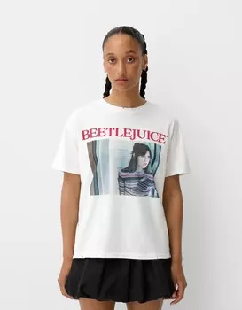 Футболка с принтом beershka x beetlejuice Bershka, белый